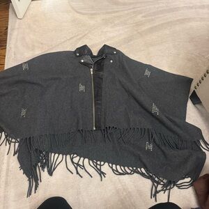 The Kooples Leather-Trim Cape jacket lambskin trim